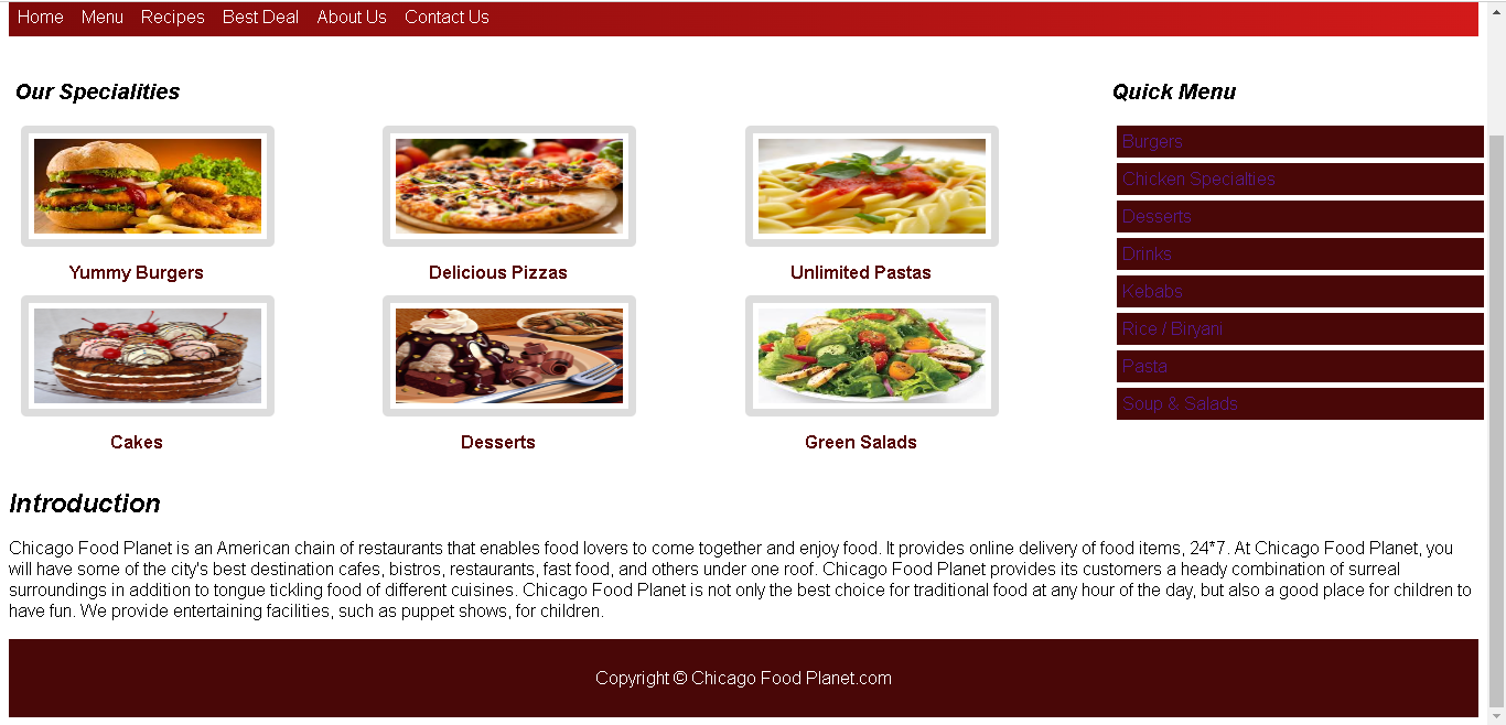 Menu Page